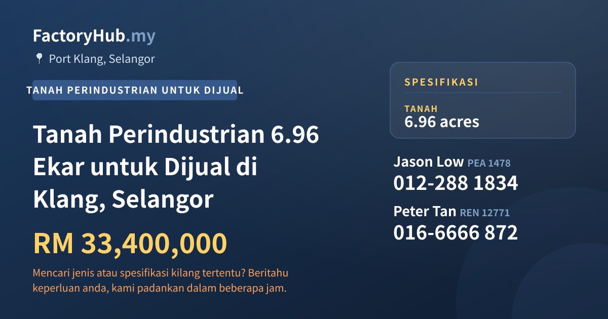 Tanah Untuk Dijual - Tanah Perindustrian 6.96 Ekar untuk Dijual di Klang, Selangor - Port Klang, Selangor