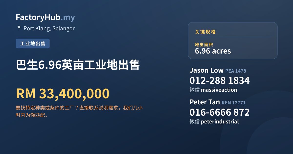 土地 出售 - 巴生6.96英亩工业地出售 - Port Klang, Selangor