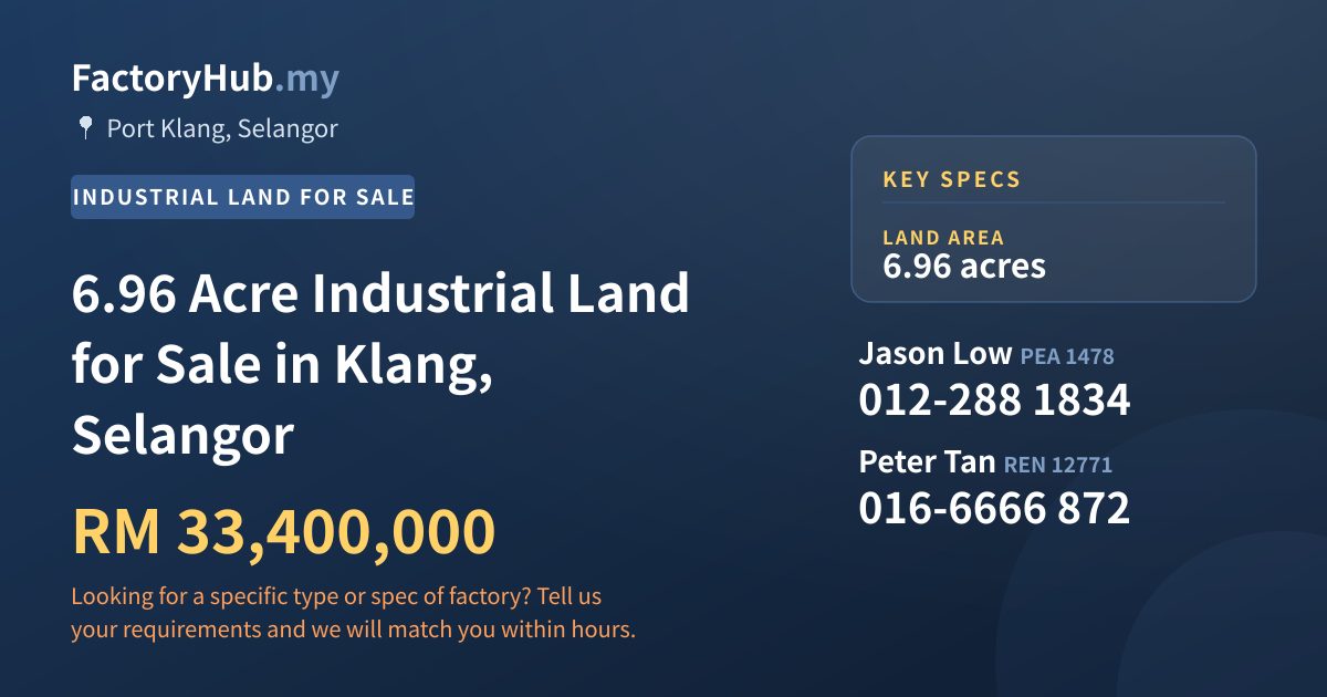 Land For Sale - 6.96 Acre Industrial Land for Sale in Klang, Selangor - Port Klang, Selangor