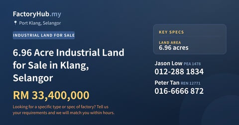 Land For Sale - 6.96 Acre Industrial Land for Sale in Klang, Selangor - Port Klang, Selangor