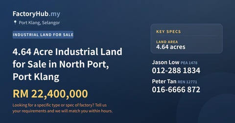 Land For Sale - 4.64 Acre Industrial Land for Sale in North Port, Port Klang - Port Klang, Selangor
