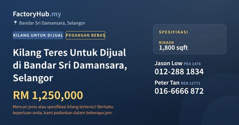 Kilang Untuk Dijual - Kilang Teres Untuk Dijual di Bandar Sri Damansara, Selangor - Bandar Sri Damansara, Selangor