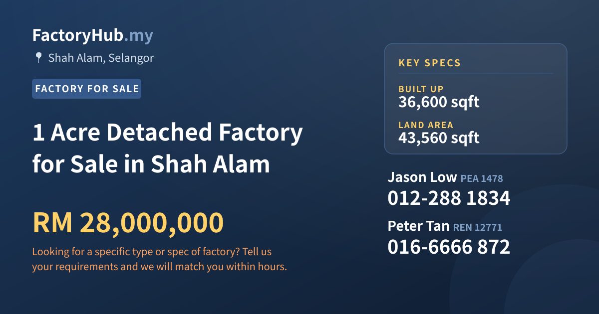 Factory For Sale - 1 Acre Detached Factory for Sale in Shah Alam - Shah Alam, Selangor