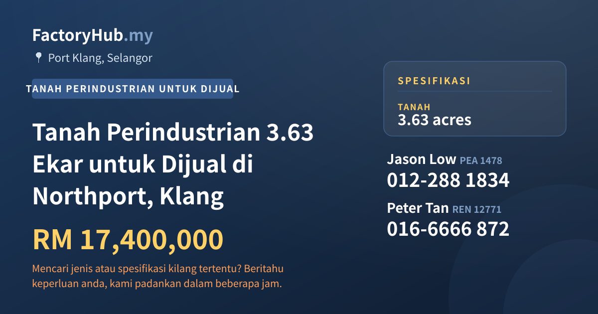 Tanah Untuk Dijual - Tanah Perindustrian 3.63 Ekar untuk Dijual di Northport, Klang - Port Klang, Selangor