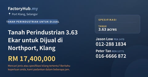 Tanah Untuk Dijual - Tanah Perindustrian 3.63 Ekar untuk Dijual di Northport, Klang - Port Klang, Selangor