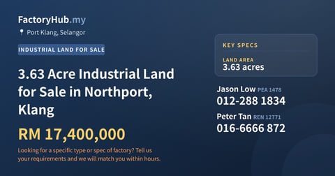 Land For Sale - 3.63 Acre Industrial Land for Sale in Northport, Klang - Port Klang, Selangor