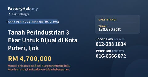 Tanah Untuk Dijual - Tanah Perindustrian 3 Ekar Untuk Dijual di Kota Puteri, Ijok - Ijok, Selangor