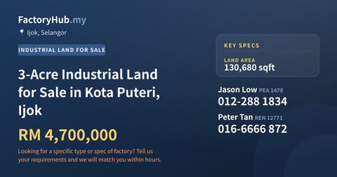 Land For Sale - 3-Acre Industrial Land for Sale in Kota Puteri, Ijok - Ijok, Selangor