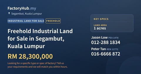 Land For Sale - Freehold Industrial Land for Sale in Segambut, Kuala Lumpur - Segambut, Kuala Lumpur