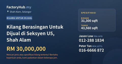Kilang Untuk Dijual - Kilang Berasingan Untuk Dijual di Seksyen U5, Shah Alam - Shah Alam, Selangor