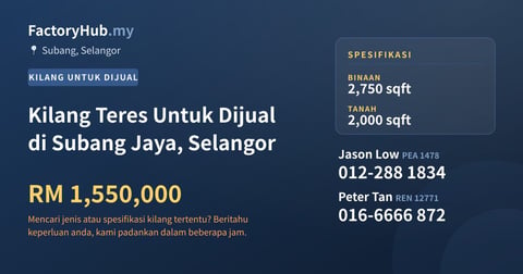 Kilang Untuk Dijual - Kilang Teres Untuk Dijual di Subang Jaya, Selangor - Subang, Selangor