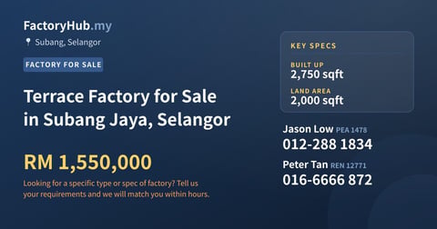 Factory For Sale - Terrace Factory for Sale in Subang Jaya, Selangor - Subang, Selangor