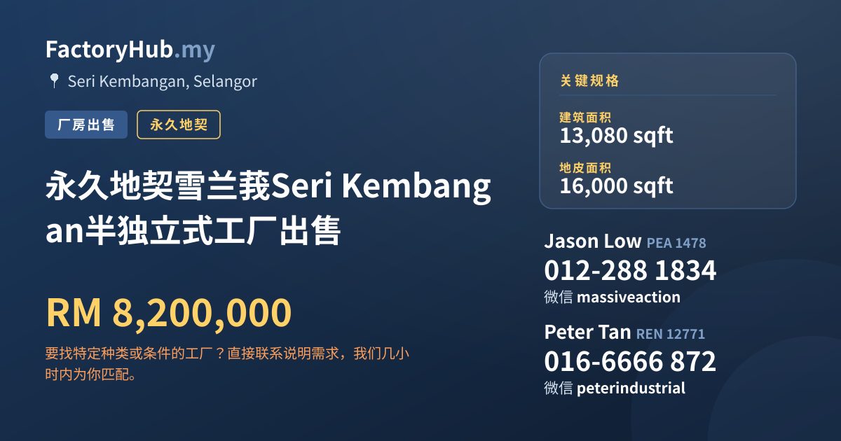 工厂 出售 - 永久地契雪兰莪Seri Kembangan半独立式工厂出售 - Seri Kembangan, Selangor