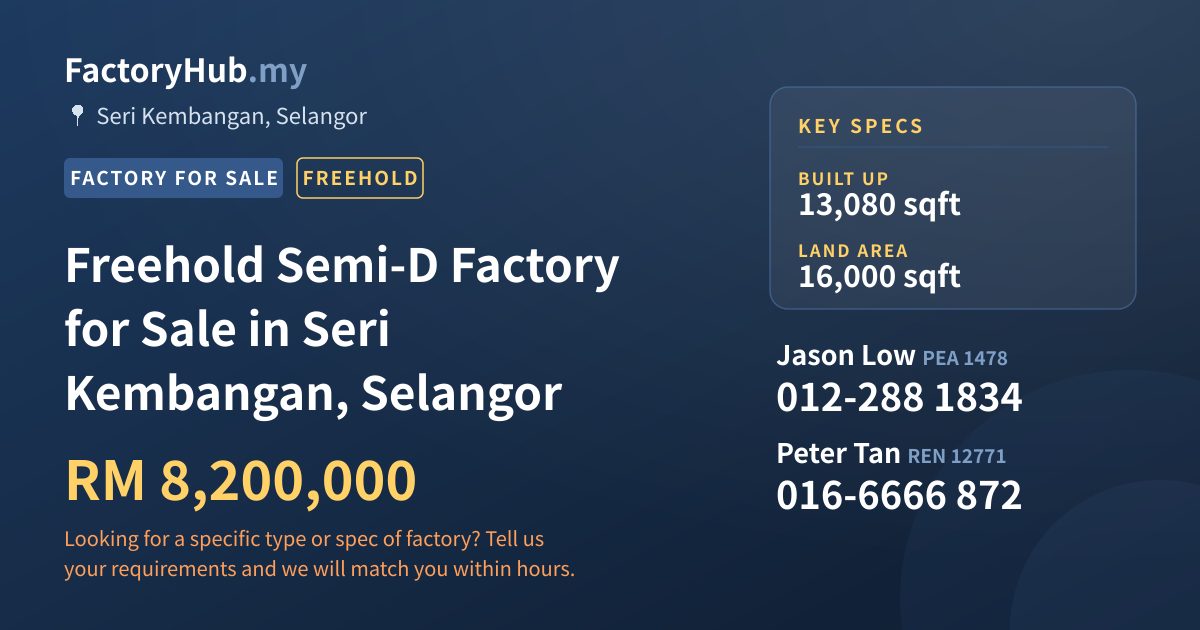 Factory For Sale - Freehold Semi-D Factory for Sale in Seri Kembangan, Selangor - Seri Kembangan, Selangor