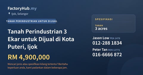 Tanah Untuk Dijual - Tanah Perindustrian 3 Ekar untuk Dijual di Kota Puteri, Ijok - Ijok, Selangor