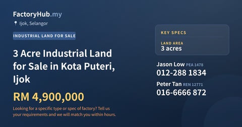 Land For Sale - 3 Acre Industrial Land for Sale in Kota Puteri, Ijok - Ijok, Selangor