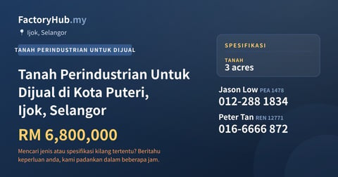 Tanah Untuk Dijual - Tanah Perindustrian Untuk Dijual di Kota Puteri, Ijok, Selangor - Ijok, Selangor