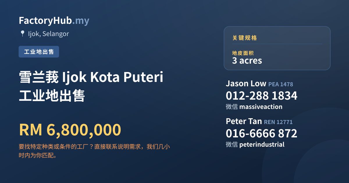 土地 出售 - 雪兰莪 Ijok Kota Puteri 工业地出售 - Ijok, Selangor
