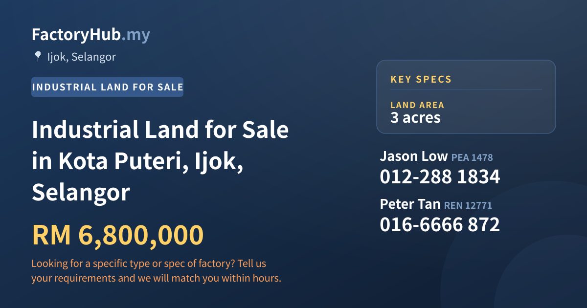Land For Sale - Industrial Land for Sale in Kota Puteri, Ijok, Selangor - Ijok, Selangor