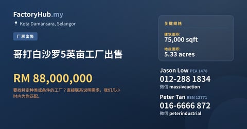 工厂 出售 - 哥打白沙罗5英亩工厂出售 - Kota Damansara, Selangor