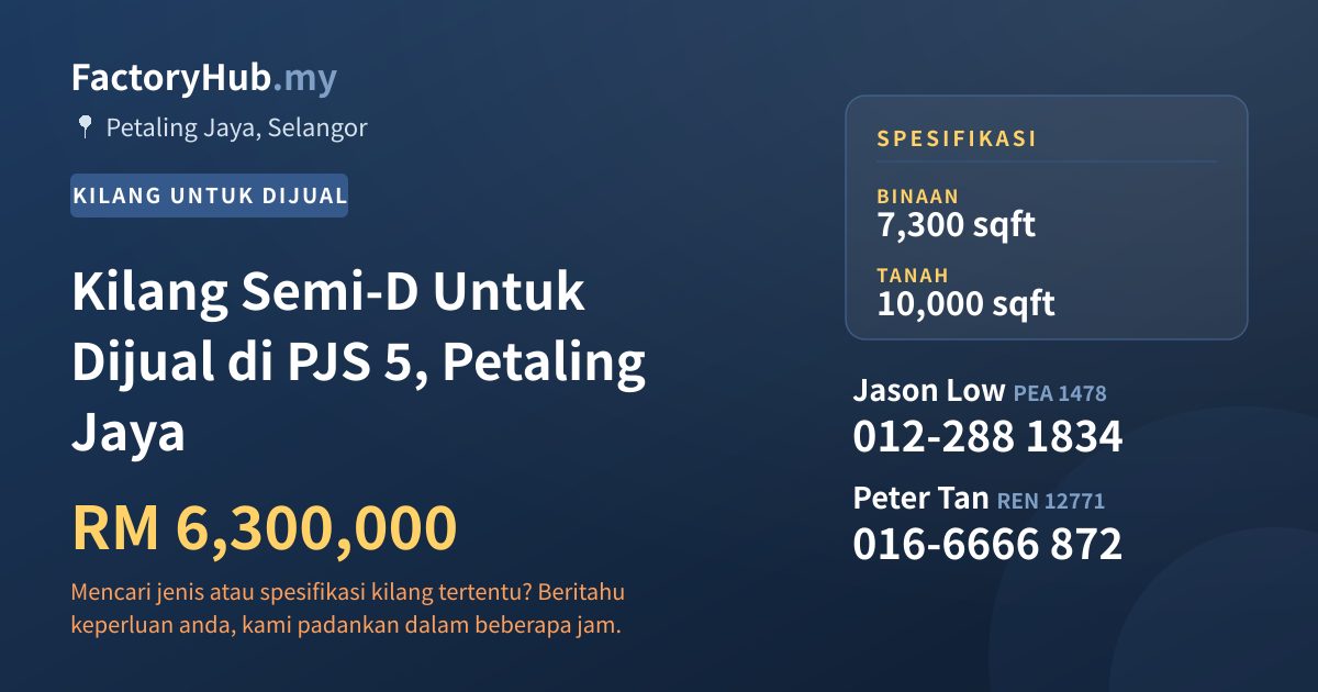 Kilang Untuk Dijual - Kilang Semi-D Untuk Dijual di PJS 5, Petaling Jaya - Petaling Jaya, Selangor