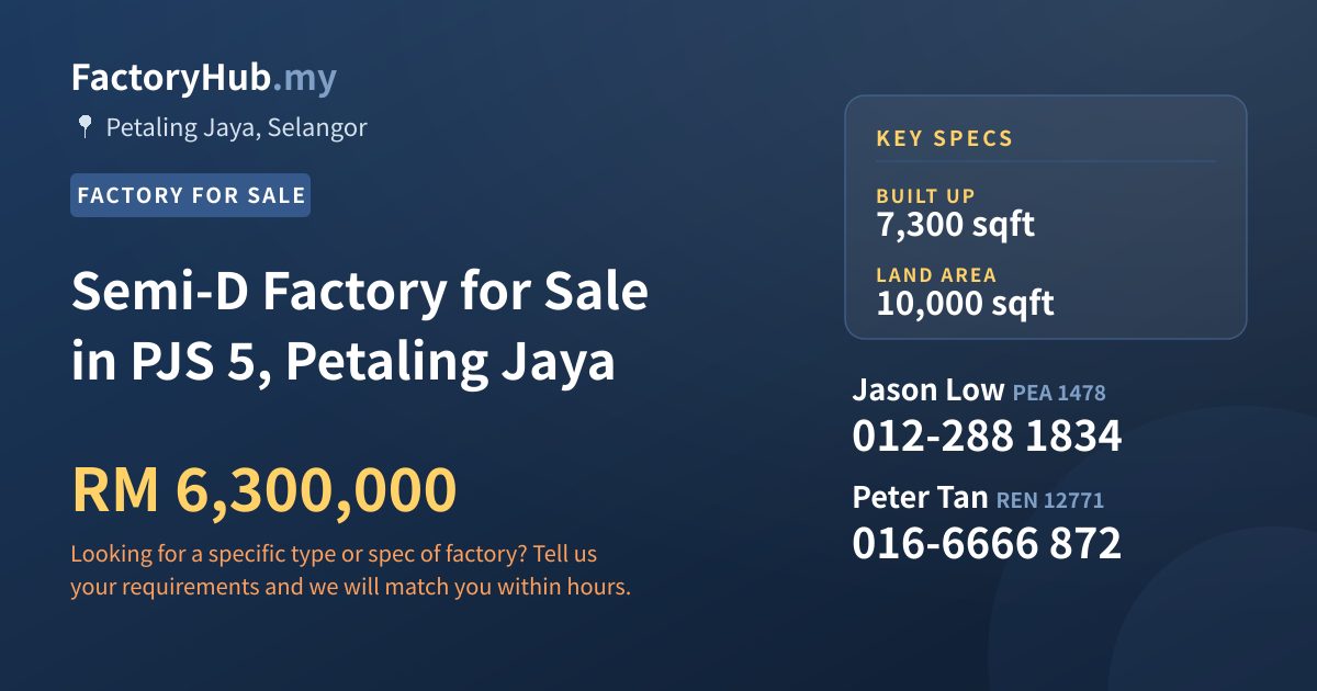 Factory For Sale - Semi-D Factory for Sale in PJS 5, Petaling Jaya - Petaling Jaya, Selangor