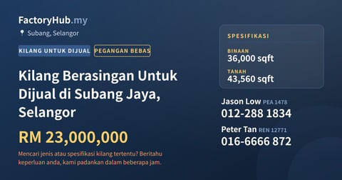 Kilang Untuk Dijual - Kilang Berasingan Untuk Dijual di Subang Jaya, Selangor - Subang, Selangor