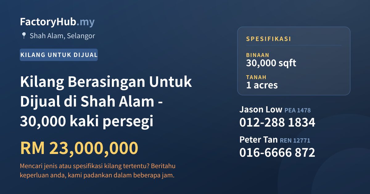 Kilang Untuk Dijual - Kilang Berasingan Untuk Dijual di Shah Alam - 30,000 kaki persegi - Shah Alam, Selangor