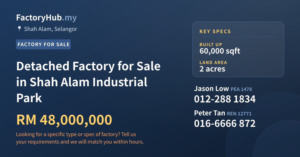 Factory For Sale - Detached Factory for Sale in Shah Alam Industrial Park - Shah Alam, Selangor
