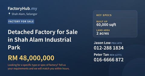 Factory For Sale - Detached Factory for Sale in Shah Alam Industrial Park - Shah Alam, Selangor