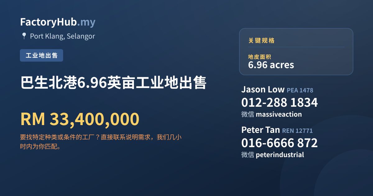 土地 出售 - 巴生北港6.96英亩工业地出售 - Port Klang, Selangor