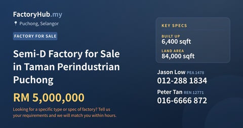 Factory For Sale - Semi-D Factory for Sale in Taman Perindustrian Puchong - Puchong, Selangor
