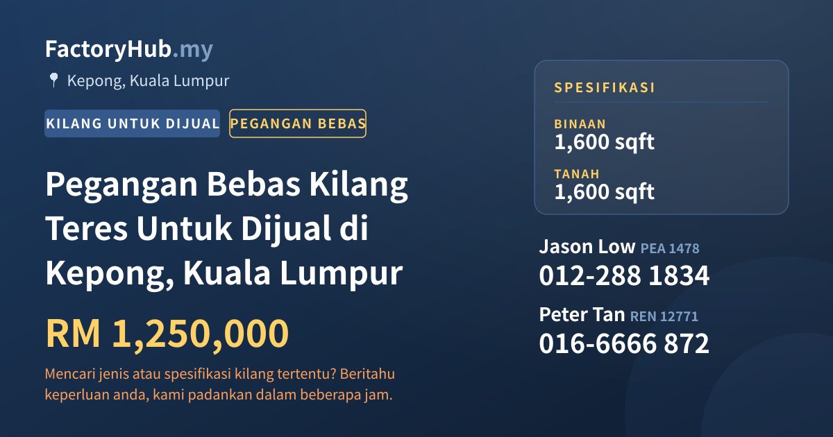 Kilang Untuk Dijual - Pegangan Bebas Kilang Teres Untuk Dijual di Kepong, Kuala Lumpur - Kepong, Kuala Lumpur