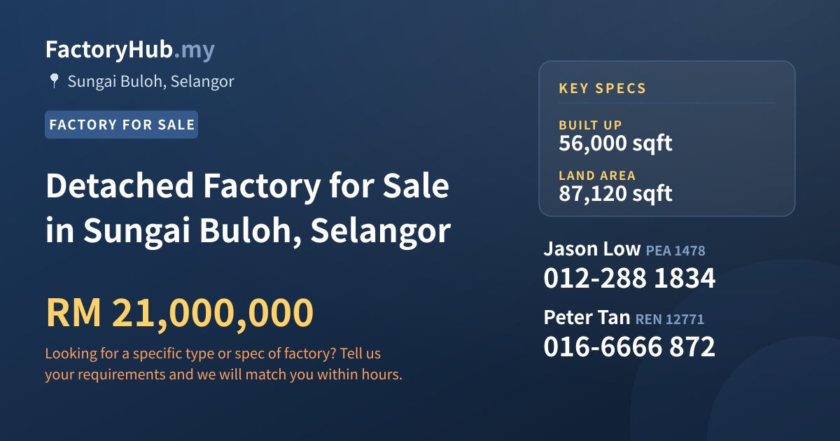 Factory For Sale - Detached Factory for Sale in Sungai Buloh, Selangor - Sungai Buloh, Selangor