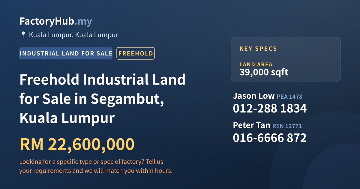Land For Sale - Freehold Industrial Land for Sale in Segambut, Kuala Lumpur - Kuala Lumpur, Kuala Lumpur