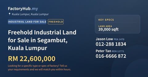 Land For Sale - Freehold Industrial Land for Sale in Segambut, Kuala Lumpur - Kuala Lumpur, Kuala Lumpur