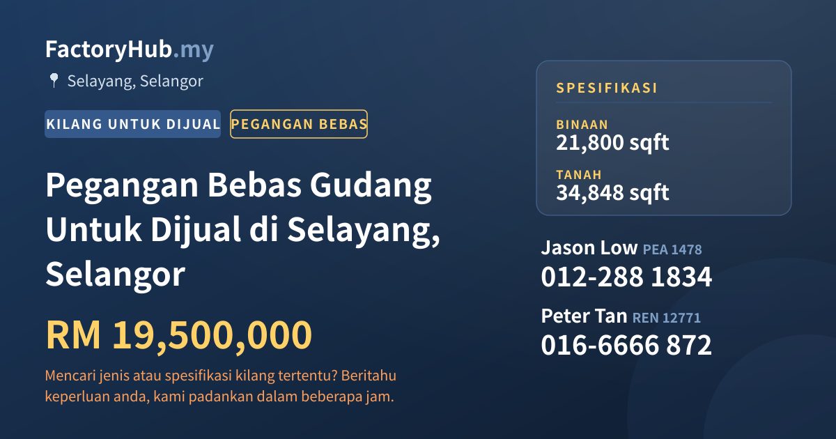 Kilang Untuk Dijual - Pegangan Bebas Gudang Untuk Dijual di Selayang, Selangor - Selayang, Selangor