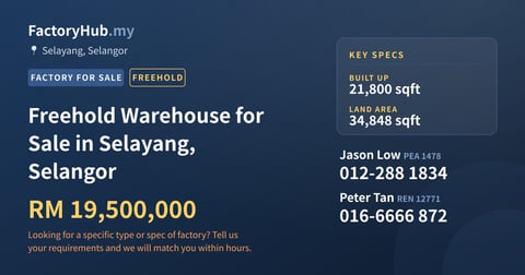 Factory For Sale - Freehold Warehouse for Sale in Selayang, Selangor - Selayang, Selangor