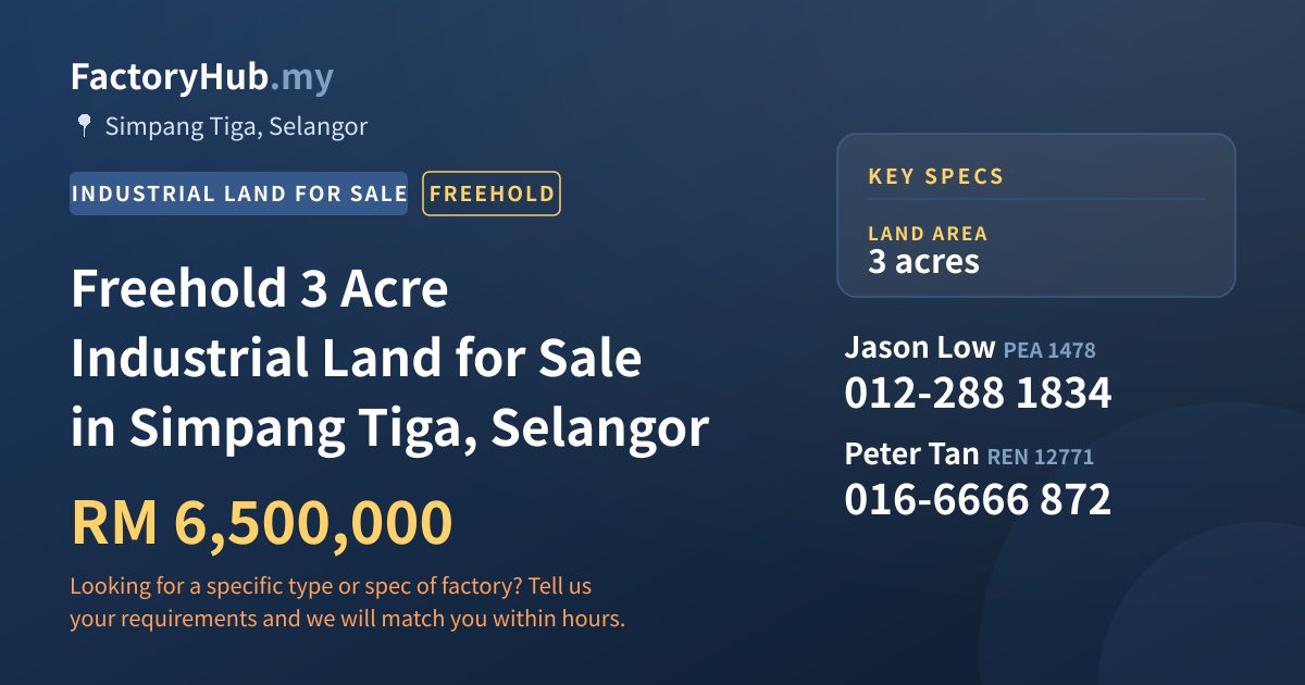 Land For Sale - Freehold 3 Acre Industrial Land for Sale in Simpang Tiga, Selangor - Simpang Tiga, Selangor