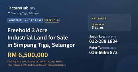 Land For Sale - Freehold 3 Acre Industrial Land for Sale in Simpang Tiga, Selangor - Simpang Tiga, Selangor