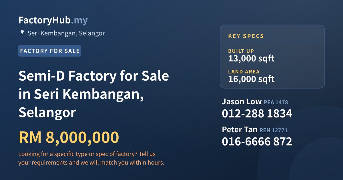 Factory For Sale - Semi-D Factory for Sale in Seri Kembangan, Selangor - Seri Kembangan, Selangor