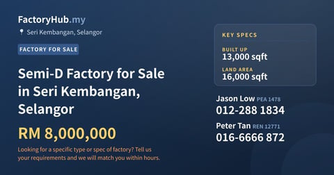 Factory For Sale - Semi-D Factory for Sale in Seri Kembangan, Selangor - Seri Kembangan, Selangor