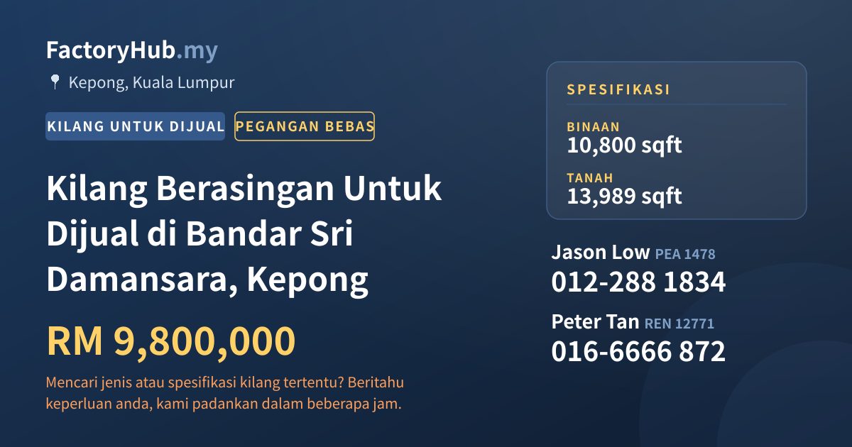 Kilang Untuk Dijual - Kilang Berasingan Untuk Dijual di Bandar Sri Damansara, Kepong - Kepong, Kuala Lumpur