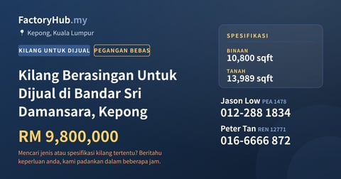 Kilang Untuk Dijual - Kilang Berasingan Untuk Dijual di Bandar Sri Damansara, Kepong - Kepong, Kuala Lumpur