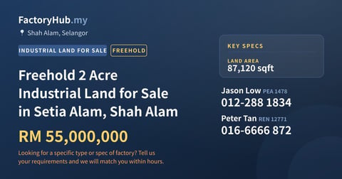 Land For Sale - Freehold 2 Acre Industrial Land for Sale in Setia Alam, Shah Alam - Shah Alam, Selangor