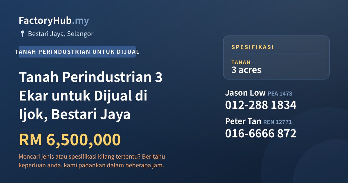 Tanah Untuk Dijual - Tanah Perindustrian 3 Ekar untuk Dijual di Ijok, Bestari Jaya - Bestari Jaya, Selangor