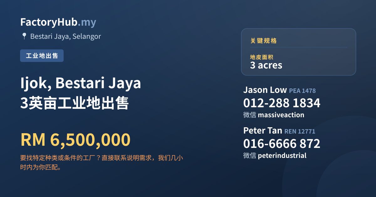 土地 出售 - Ijok, Bestari Jaya 3英亩工业地出售 - Bestari Jaya, Selangor