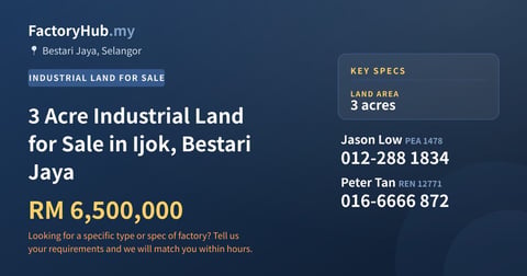 Land For Sale - 3 Acre Industrial Land for Sale in Ijok, Bestari Jaya - Bestari Jaya, Selangor