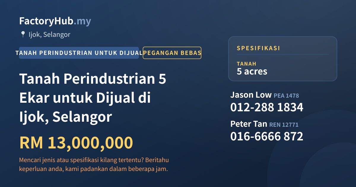 Tanah Untuk Dijual - Tanah Perindustrian 5 Ekar untuk Dijual di Ijok, Selangor - Ijok, Selangor