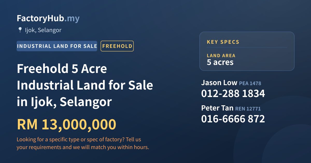 Land For Sale - Freehold 5 Acre Industrial Land for Sale in Ijok, Selangor - Ijok, Selangor